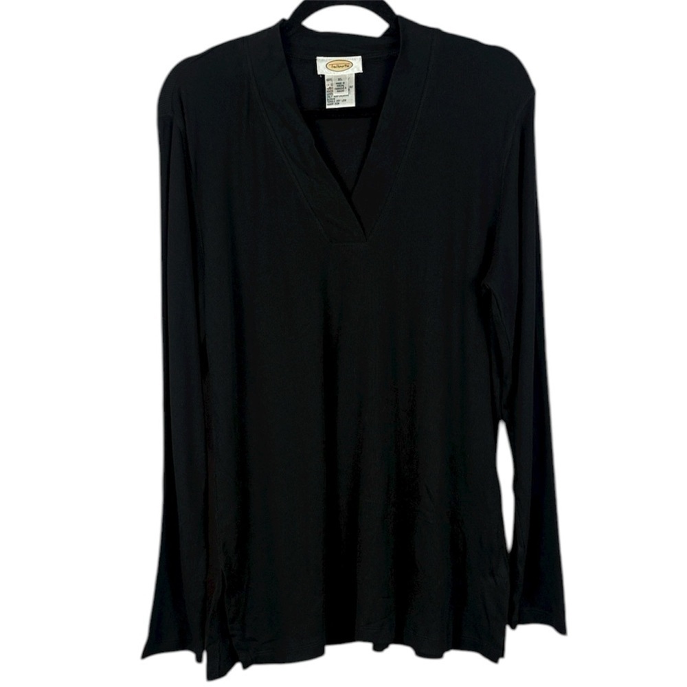 Talbots Vintage Classic Black Pima Cotton Casual Long Sleeve V-Neck XL Pullover